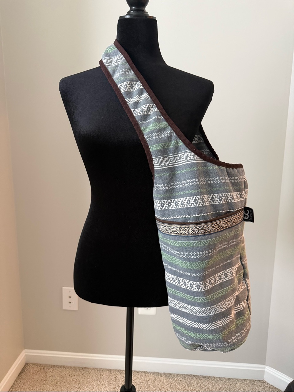 Yoga Bag Woven Gray & Green Crossbody Sling Bag
